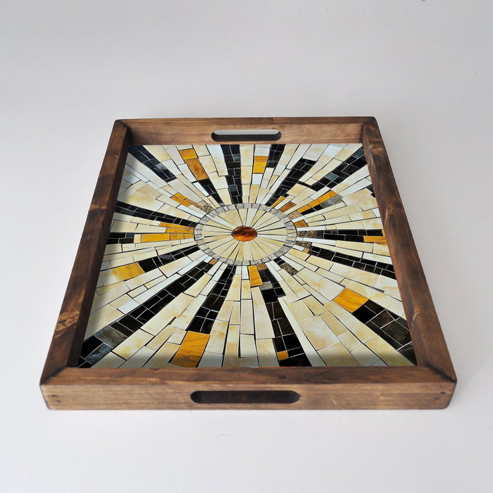 Aberto Design REF008 Bandeja de Madera Maciza con Impresión UV, 48x38x4 cm, Elegante y Duradera para Decoración del Hogar